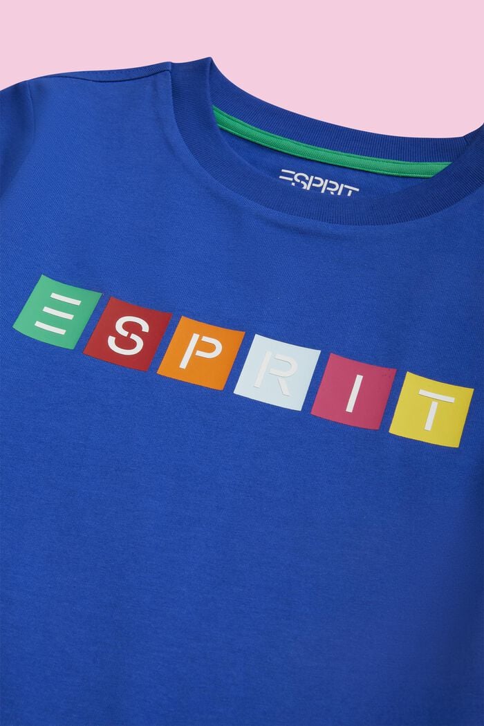 T-Shirt aus Bio-Baumwolle mit geometrischem Logo, BRIGHT BLUE, detail image number 2