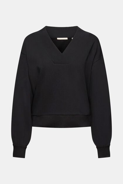 Sweatshirt mit V-Ausschnitt, BLACK, overview