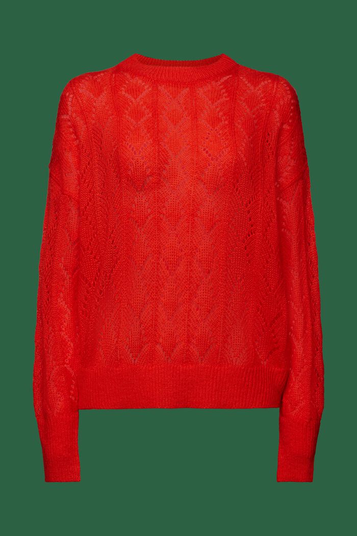 Offenmaschiger Pullover aus Wollmix, RED, detail image number 6
