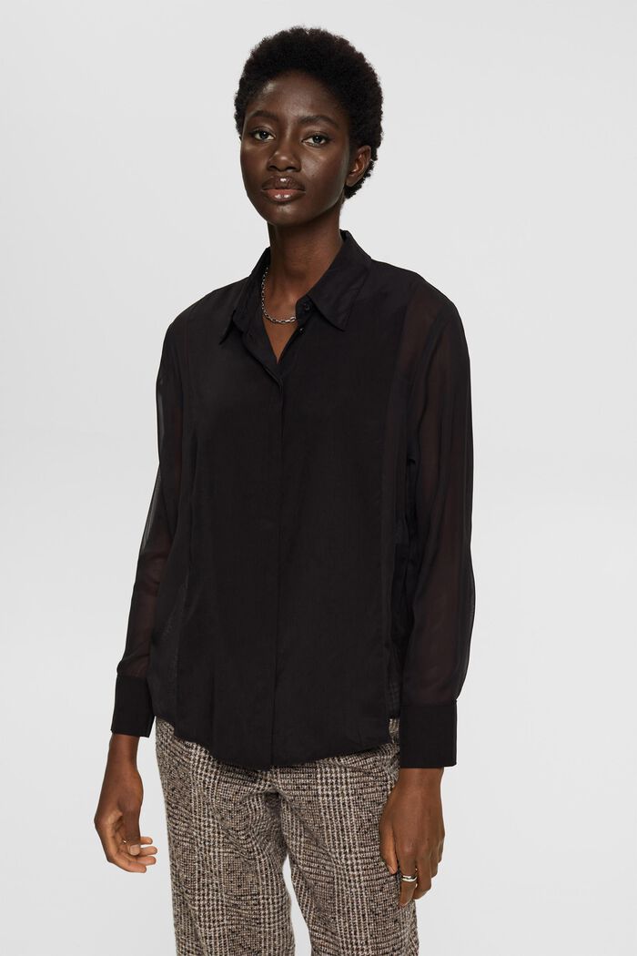 Halbtransparente Bluse, LENZING™ ECOVERO™, BLACK, detail image number 0