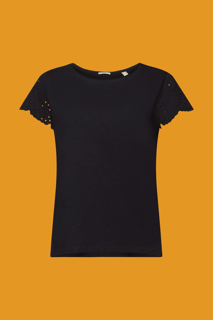 Baumwoll-T-Shirt mit Lochstickerei am Ärmel, BLACK, detail image number 7