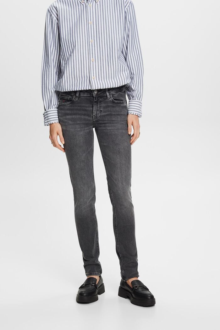Jeans mit mittlerer Bundhöhe und schmaler Passform, BLACK DARK WASHED, detail image number 0