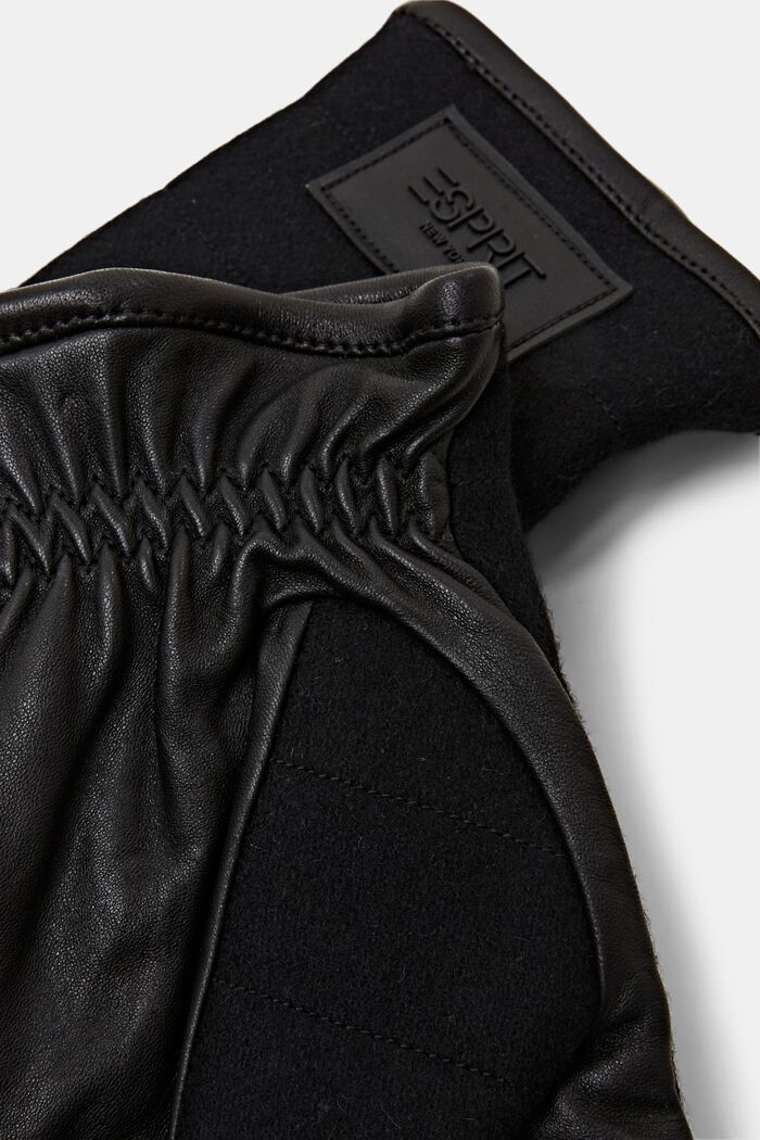 Handschuhe aus Leder und Wolle, BLACK, detail image number 1