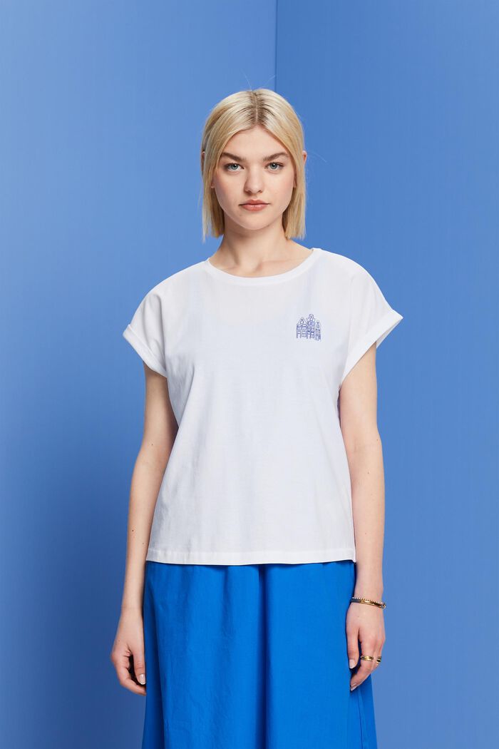 T-Shirt mit Mini-Print, 100 % Baumwolle, WHITE, detail image number 0