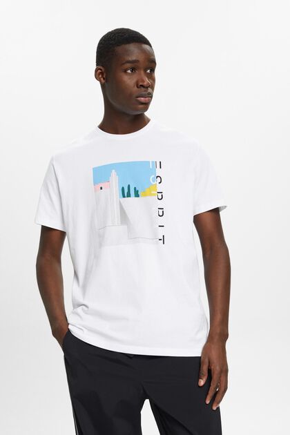 Baumwoll-T-Shirt mit Frontprint, WHITE, overview