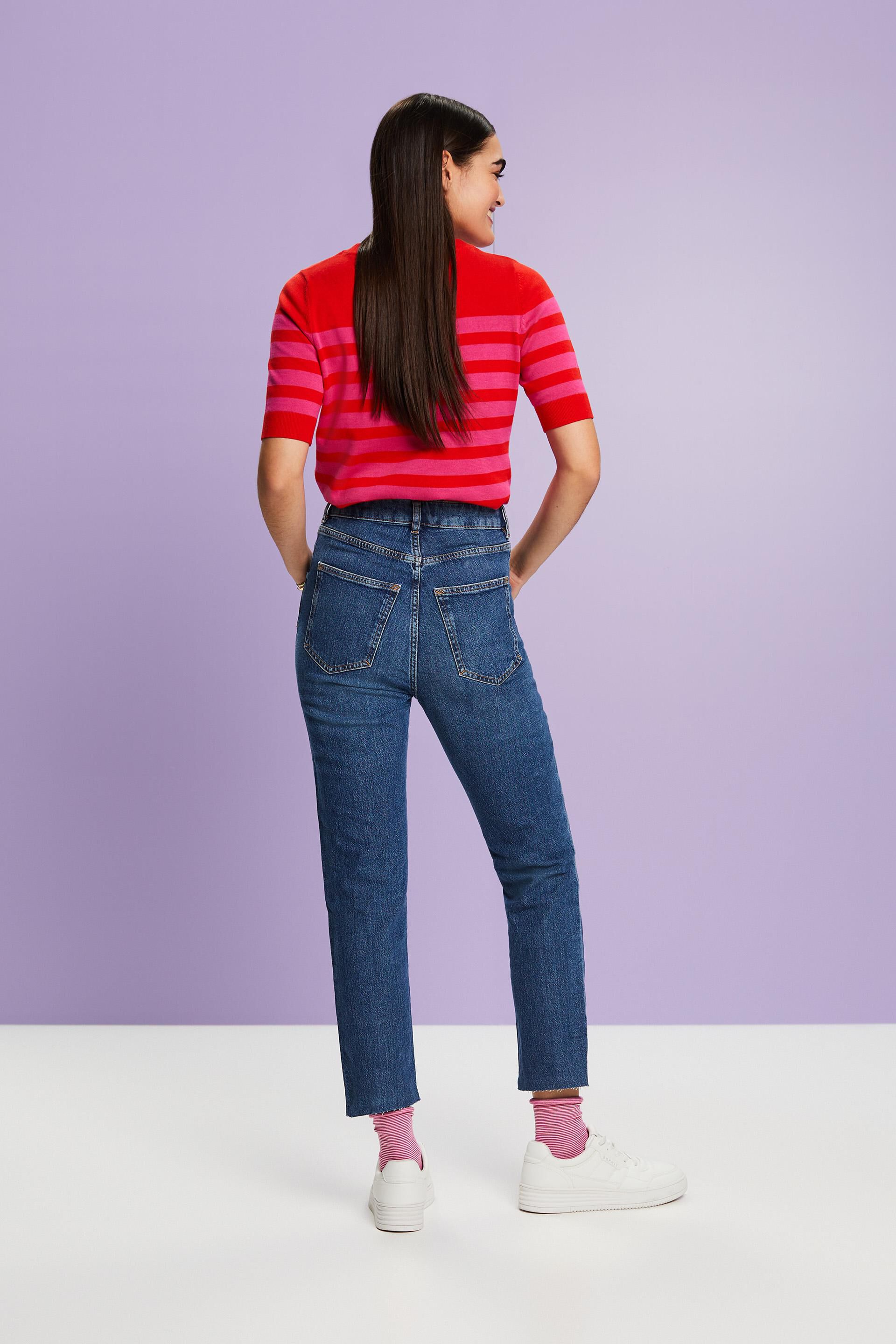 Shop Online in mit - Super-High-Rise-Jeans ausgefranstem ESPRIT unserem Saum