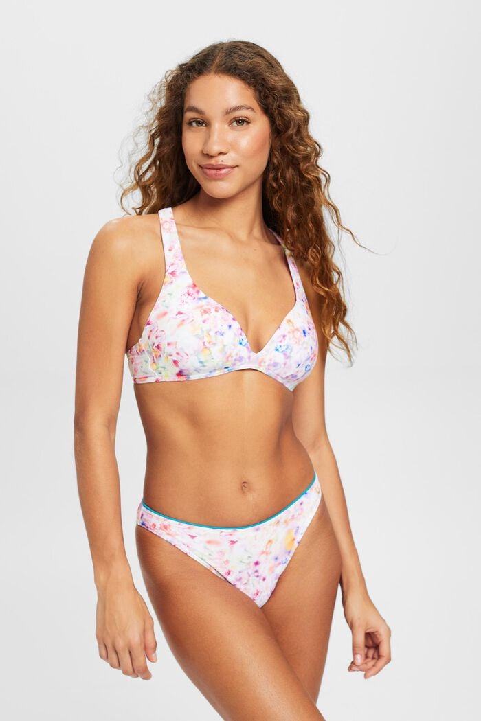 Wattiertes Bikini-Top mit floralem Print, TEAL BLUE, detail image number 0