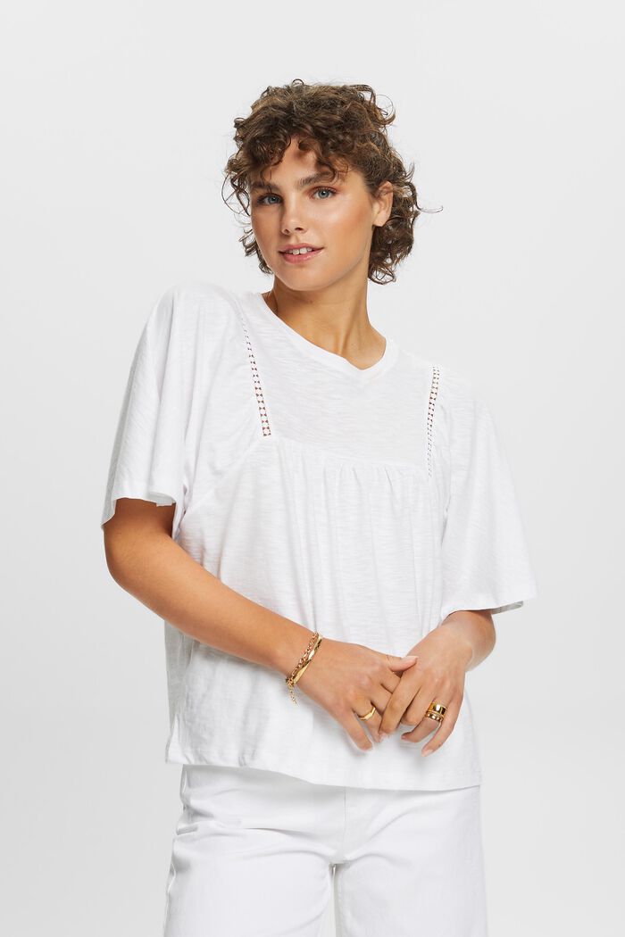 Ausgestelltes T-Shirt, 100 % Baumwolle, WHITE, detail image number 0