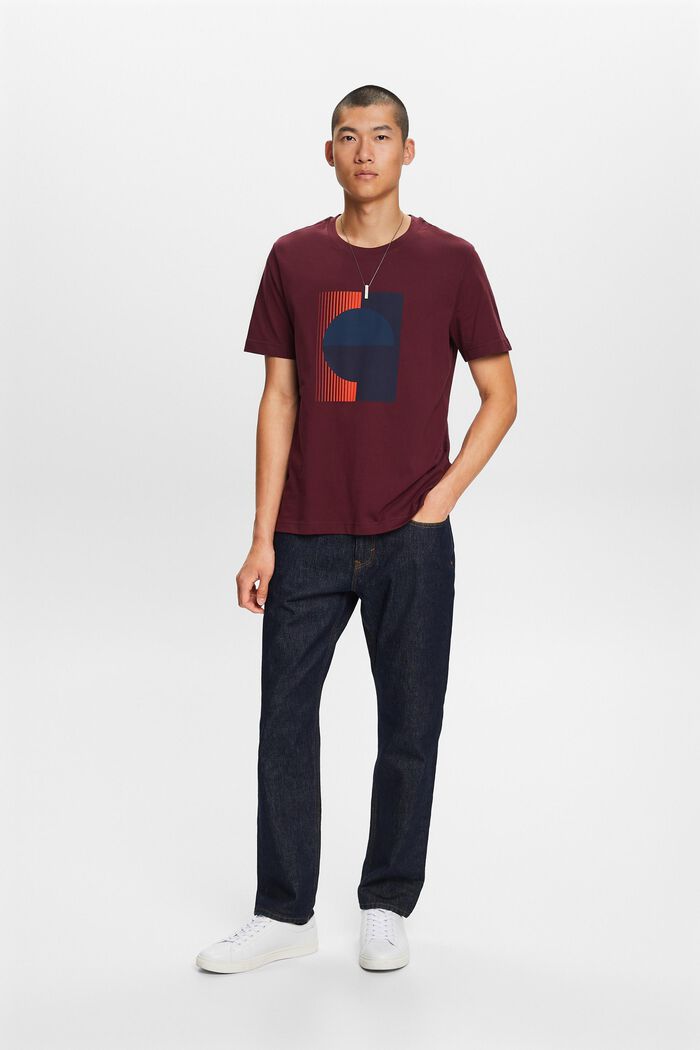 Bedrucktes Jersey-T-Shirt, 100 % Baumwolle, AUBERGINE, detail image number 0