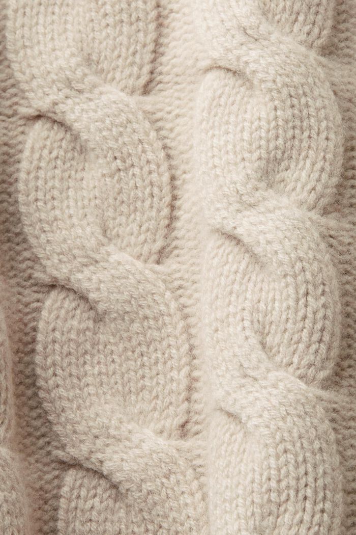 Zopfstrickpullover aus Wolle, LIGHT TAUPE, detail image number 5