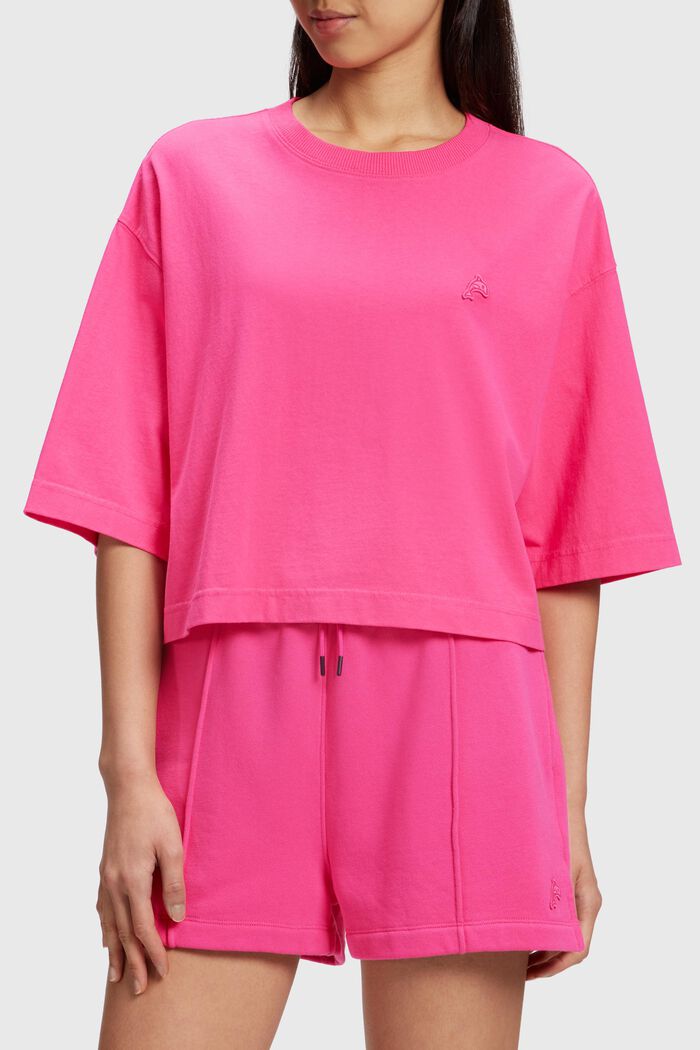 Cropped T-Shirt mit Delfin-Patch, PINK FUCHSIA, overview
