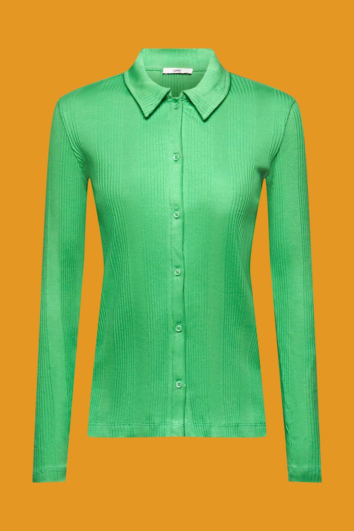 Geripptes Langarm-Poloshirt mit Knöpfen, GREEN, detail image number 6