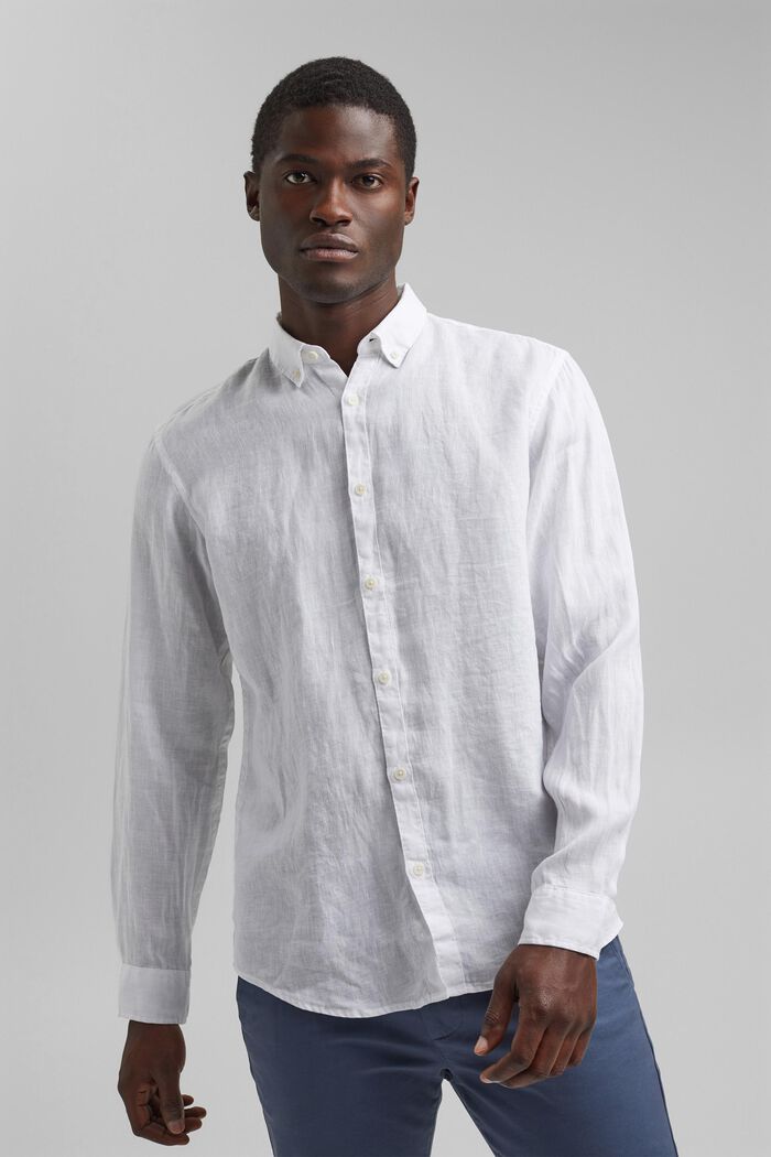 Button-Down-Hemd aus 100% Leinen, WHITE, detail image number 0