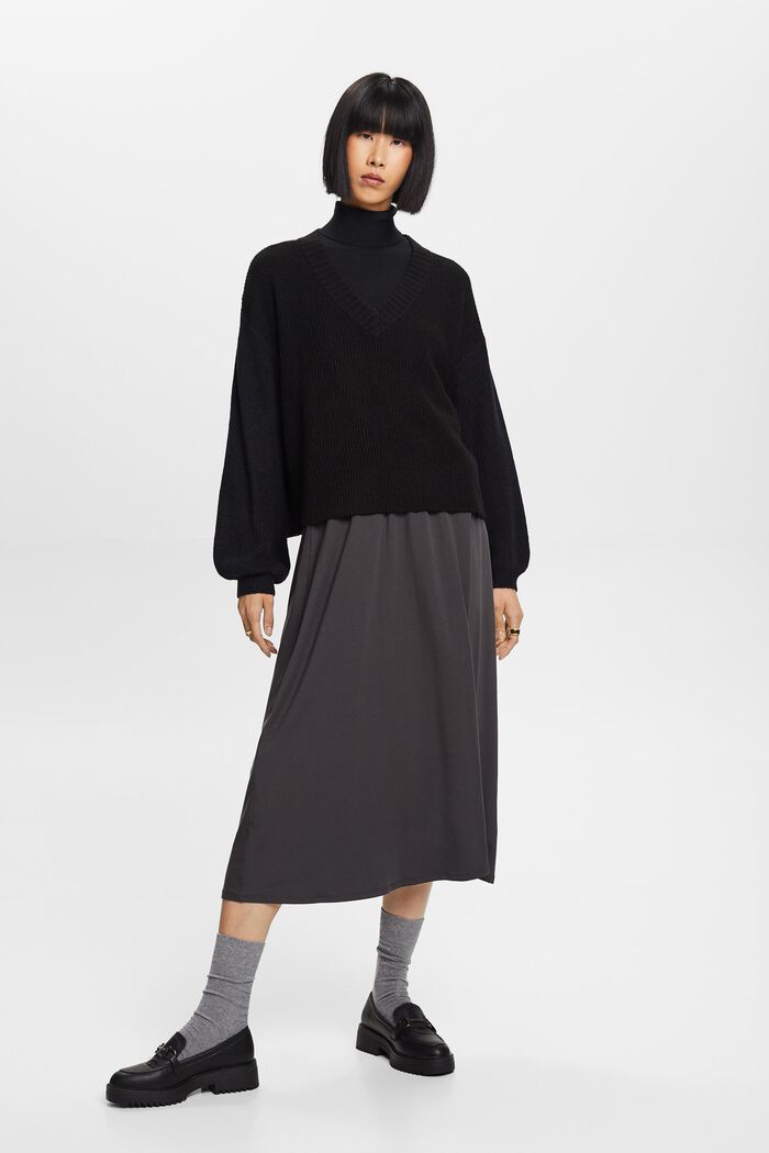 Pullover mit V-Ausschnitt, Wollmix, BLACK, detail image number 0
