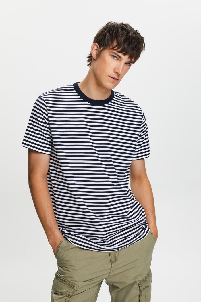 Gestreiftes Jersey T-Shirt, 100 % Baumwolle, WHITE, detail image number 0