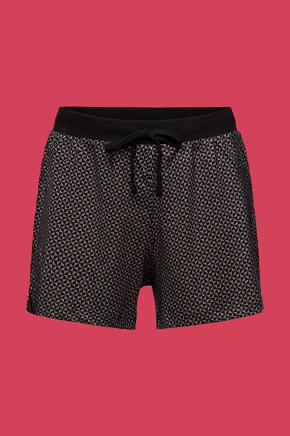 Gemusterte Pyjama-Shorts aus 100% Bio-Baumwolle, BLACK, overview
