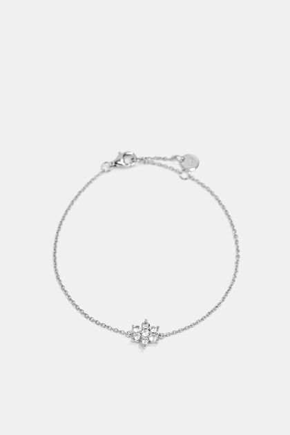Armband mit Zirkonia-Blume, Sterling Silber, SILVER, overview