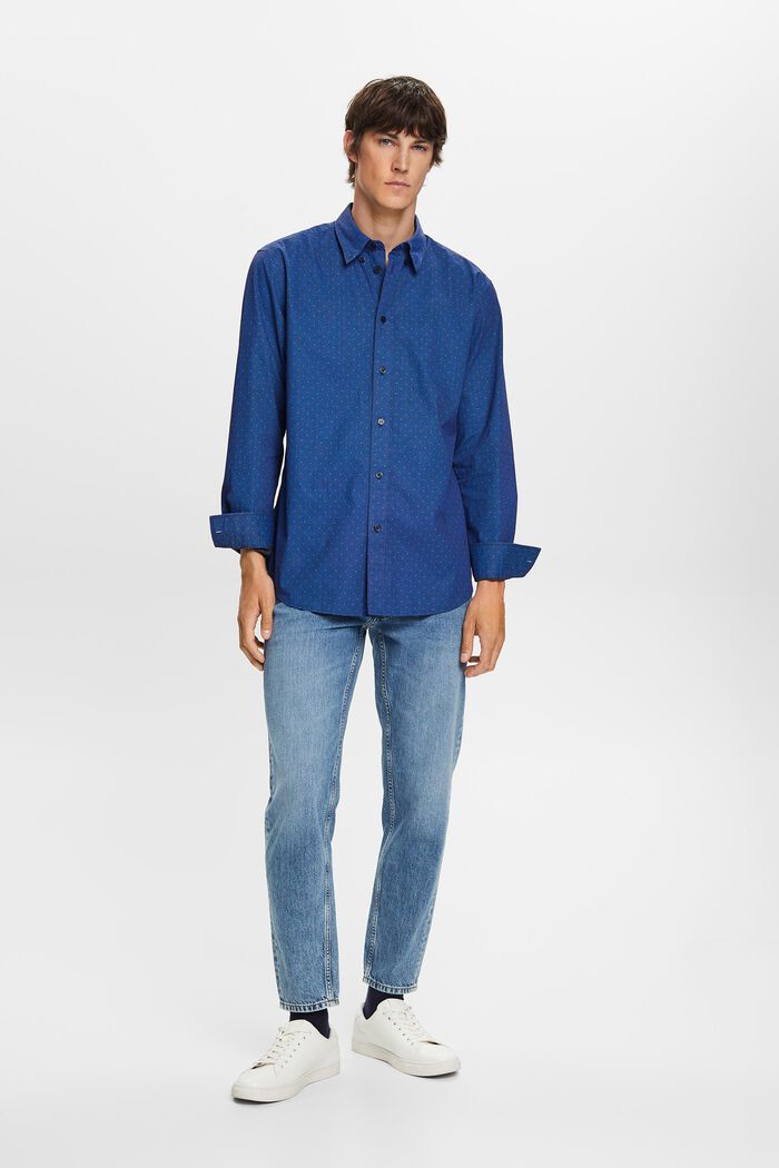 Gemustertes Button-Down-Hemd, 100 % Baumwolle, BRIGHT BLUE, detail image number 1