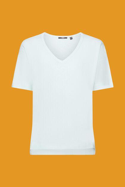 T-Shirt mit V-Ausschnitt aus Leinen-Mix