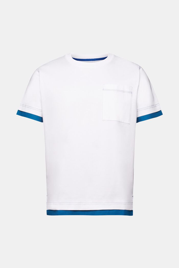 Rundhals-T-Shirt im Lagenlook, 100 % Baumwolle, WHITE, detail image number 5