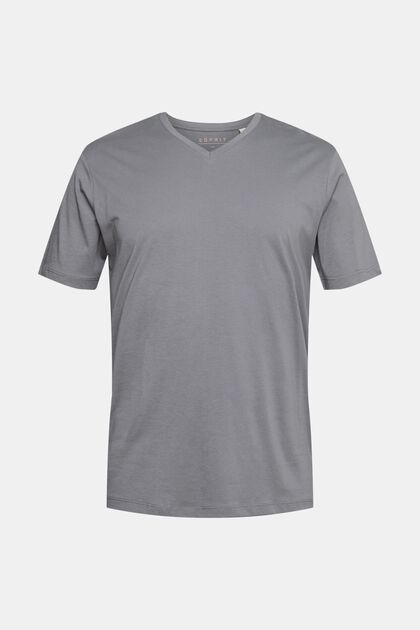 T-Shirt mit V-Ausschnitt aus nachhaltiger Baumwolle, DARK GREY, overview