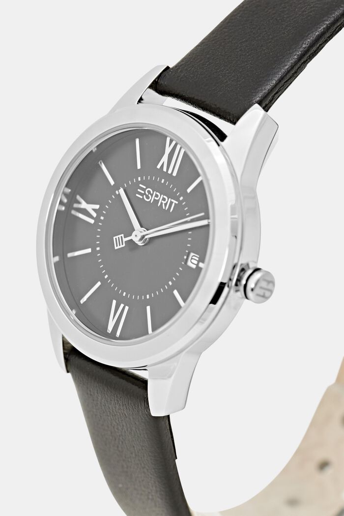 Uhr mit Lederarmband und Datumsanzeige, BLACK, detail image number 1