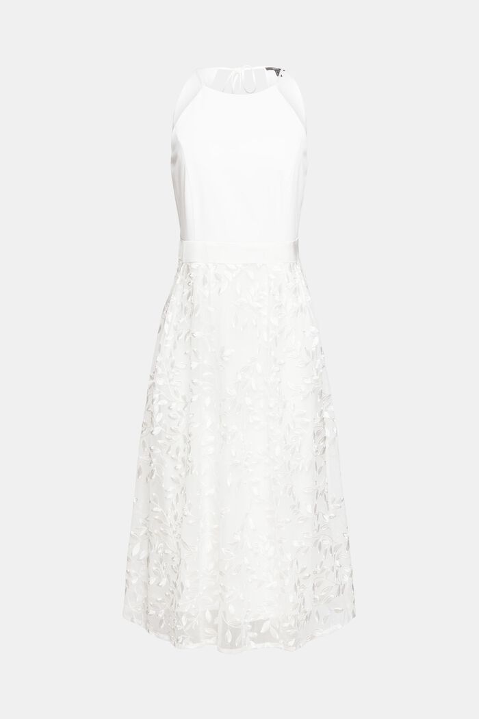 Neckholder-Kleid mit floraler Stickerei, OFF WHITE, overview