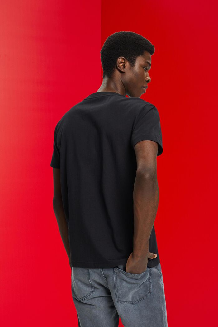 Baumwoll-T-Shirt mit Print auf der Brust, BLACK, detail image number 3