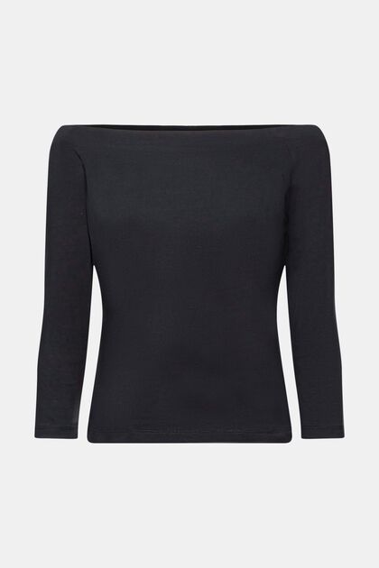 Schulterfreies Shirt aus Baumwolle, BLACK, overview