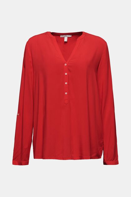 Bluse im Henley-Stil, LENZING™ ECOVERO™, RED, overview