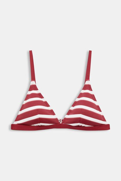 Gestreiftes Bikini-Top mit wattierten Cups, DARK RED, overview