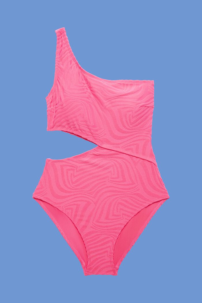 Asymmetrischer, wattierter Badeanzug aus Jacquard, PINK FUCHSIA, detail image number 3
