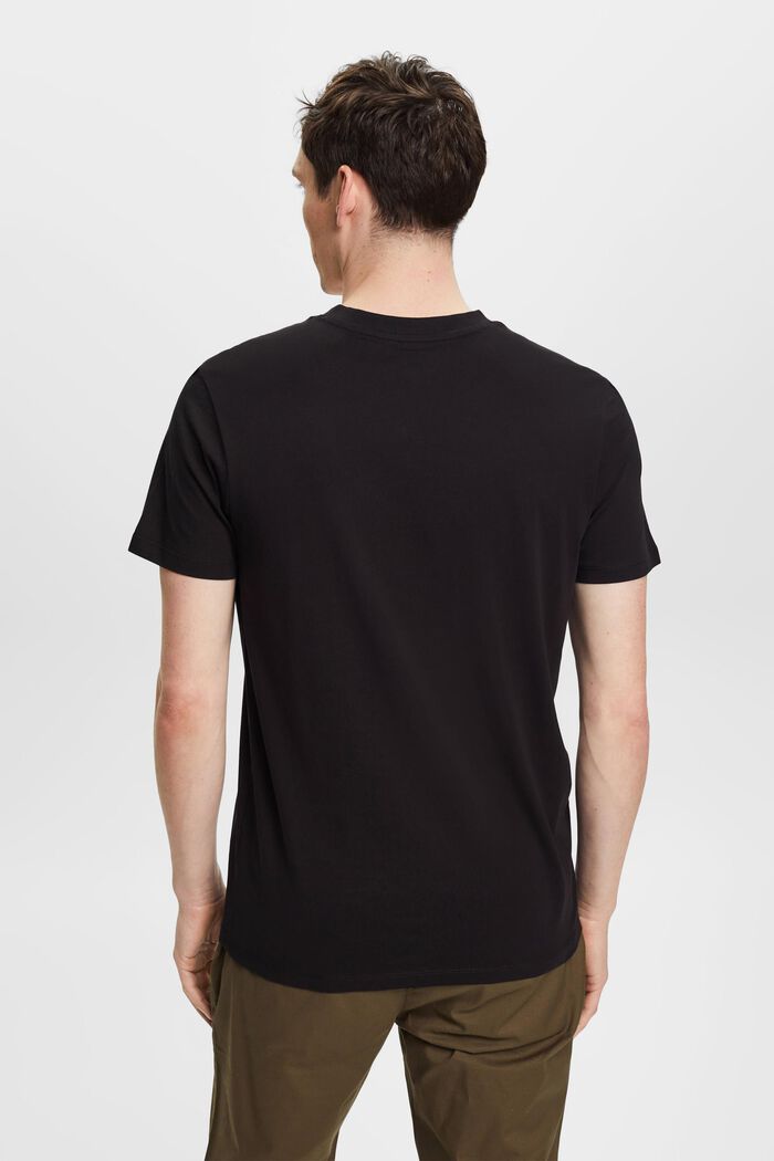 T-Shirt aus Baumwolle mit V-Ausschnitt, Slim Fit, BLACK, detail image number 3