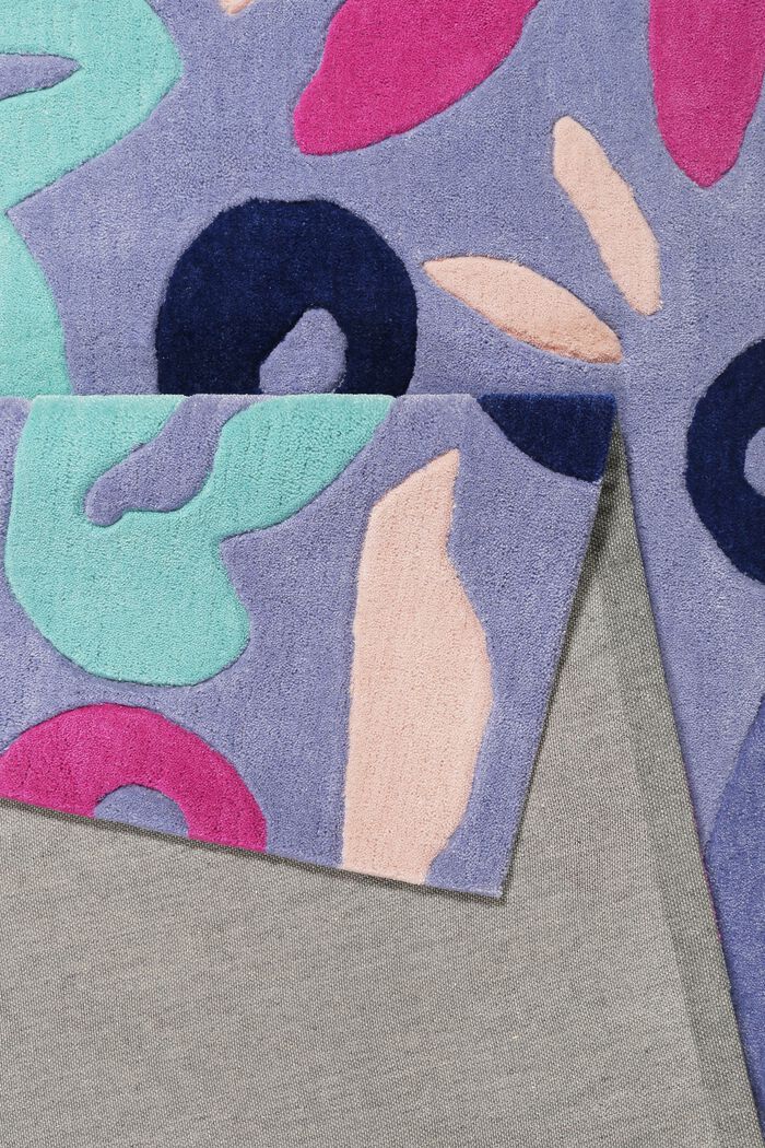 Handgetufteter Kurzflor-Teppich mit Blüten-Muster, BLUE, detail image number 2