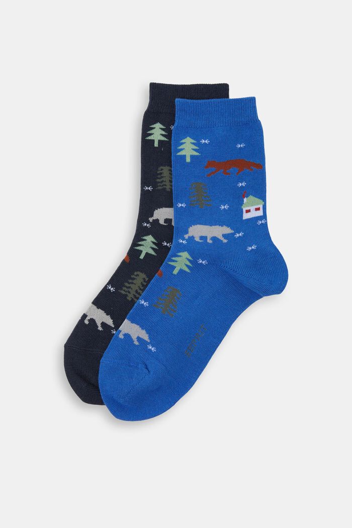 Gemusterte Socken im 2er-Pack, Bio-Baumwolle, NAVY/BLUE, detail image number 0
