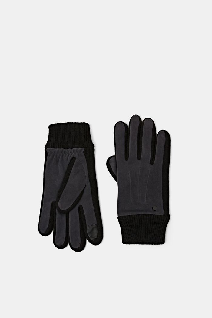Handschuhe aus Rauleder und Wolle, ANTHRACITE, detail image number 0