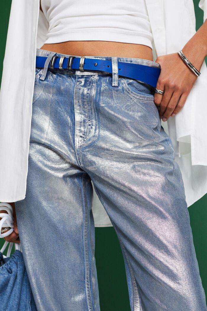 Metallic Retro-Jeans: gerade Passform, hoher Bund, GREY RINSE, detail image number 3