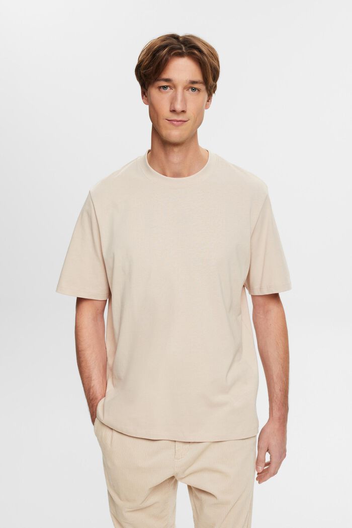 Baumwoll-T-Shirt mit Rundhalsausschnitt, LIGHT TAUPE, detail image number 0