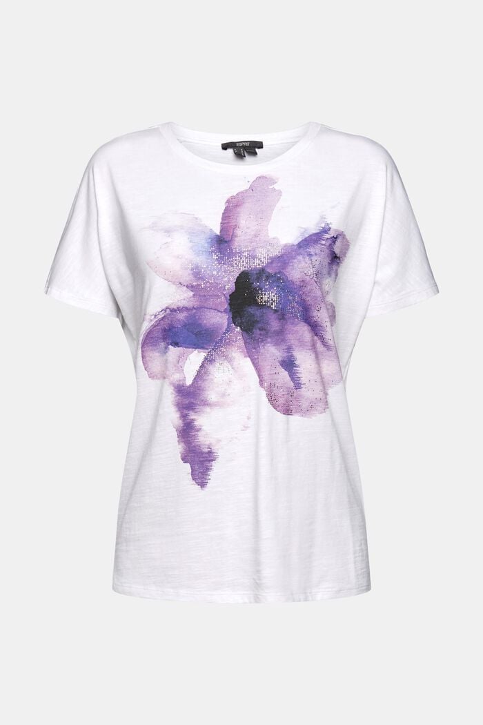 T-Shirt mit Print aus Baumwoll-Mix, WHITE, overview