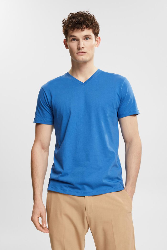 Jersey-T-Shirt mit V-Ausschnitt, BLUE, detail image number 0