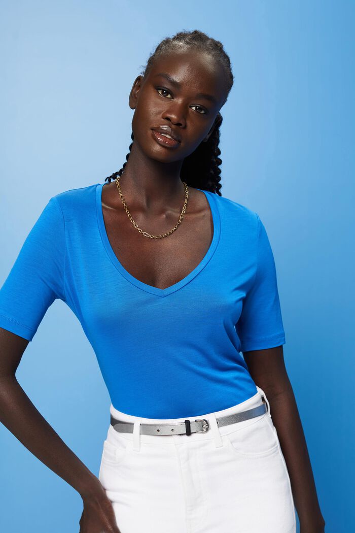 T-Shirt mit V-Ausschnitt, TENCEL™, BRIGHT BLUE, detail image number 0