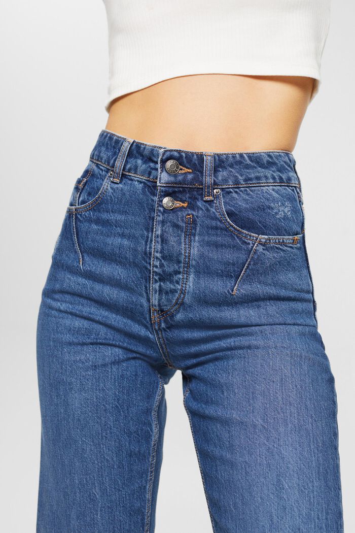 High-Rise-Jeans mit Destroyed-Effekten in Dad Fit, BLUE MEDIUM WASHED, detail image number 2