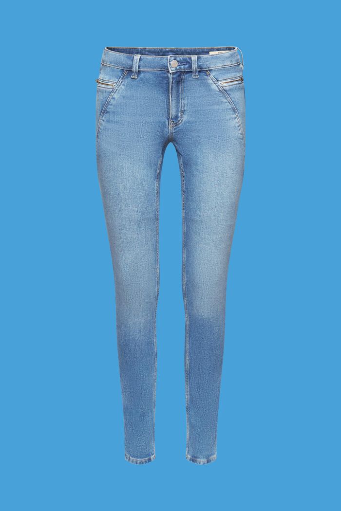 Skinny-Jeans mit mittelhohem Bund und Ziptaschen, BLUE LIGHT WASHED, detail image number 6