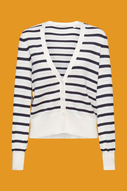 Gestreifter Pointelle-Cardigan, OFF WHITE, overview