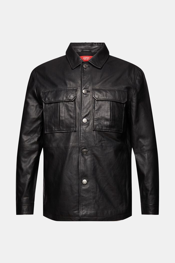 Hemdjacke aus Leder, BLACK, detail image number 8