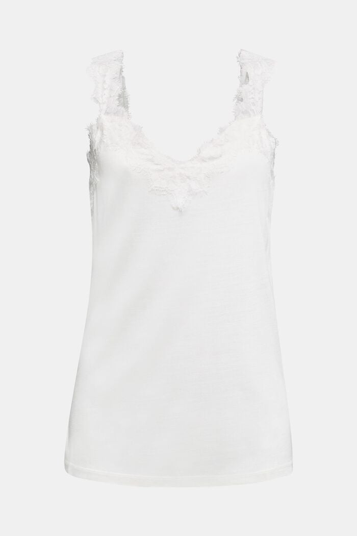 Jersey-Top mit Spitze, OFF WHITE, overview