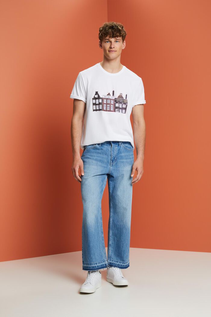 Rundhals-T-Shirt mit Print, 100 % Baumwolle, WHITE, detail image number 1
