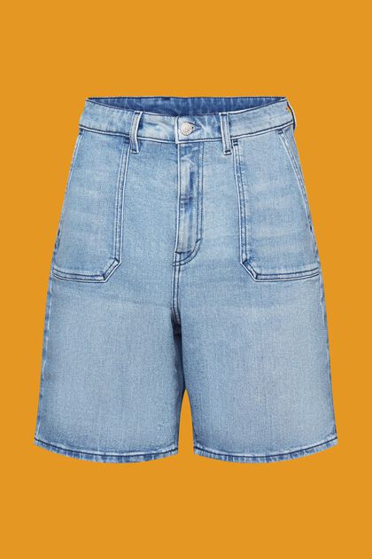 Jeans-Shorts mit hohem Bund, BLUE LIGHT WASHED, overview