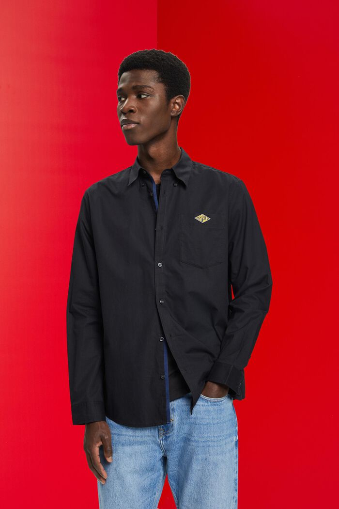 Button-Down-Hemd aus Baumwolle, BLACK, detail image number 0