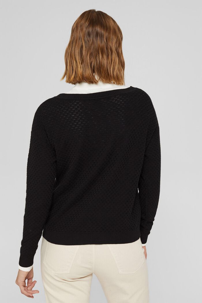 Pullover mit Waffelstruktur, 100% Baumwolle, BLACK, detail image number 3